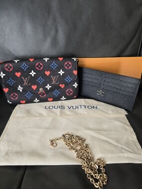 Black Multicolor Monogram Heart Envelope Pochette Crossbody W/dustbag